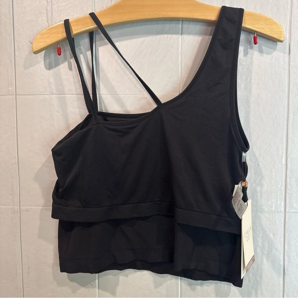 CALIA by Carrie Underwood Black One Shoulder Low Support Brami Ribbed Tank - Picture 6 of 9